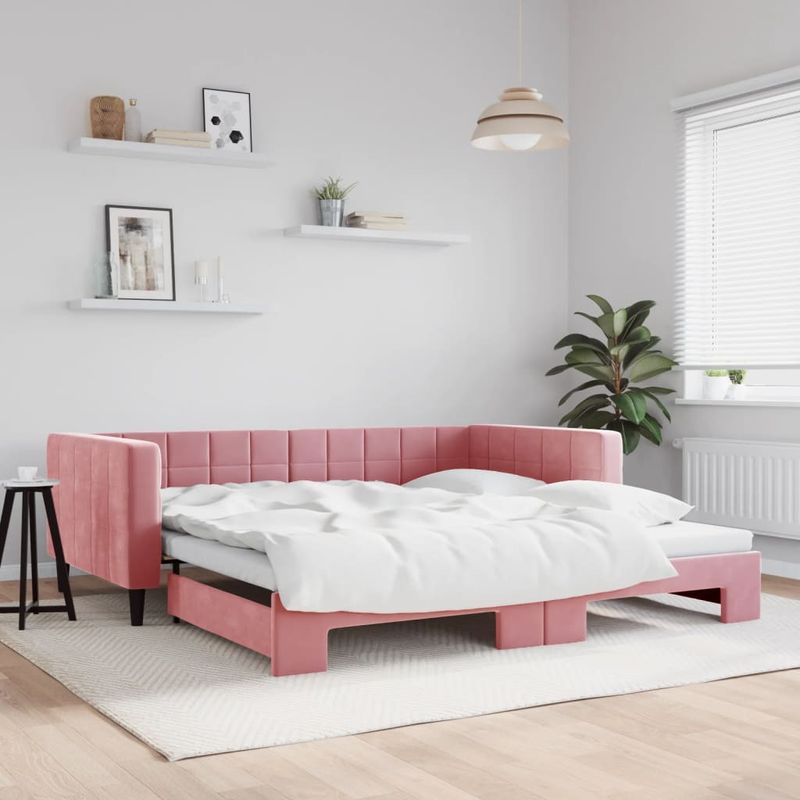 Casa si Gradina - Mobilier - Paturi si accesorii - Paturi - Pat de zi cu extensie, roz, 100x200 cm, catifea - Infinity.ro