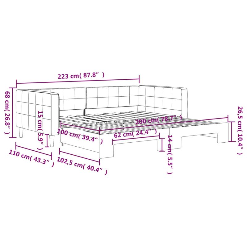 Casa si Gradina - Mobilier - Paturi si accesorii - Paturi - Pat de zi cu extensie, roz, 100x200 cm, catifea - Infinity.ro