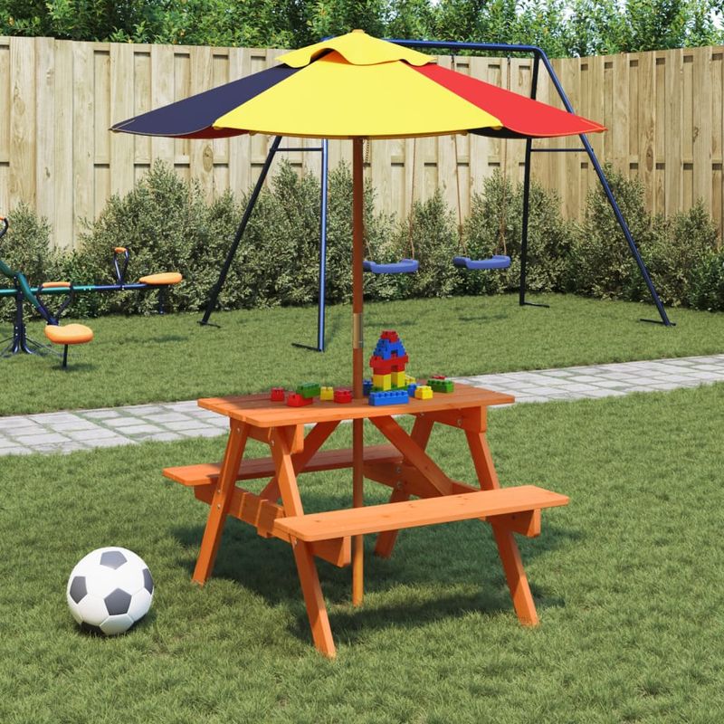 Casa si Gradina - Gradina si terasa - Mobilier exterior - Mese gradina - Masa picnic pentru 4 copii, orificiu umbrela, lemn masiv brad - Infinity.ro