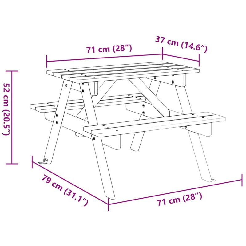 Casa si Gradina - Gradina si terasa - Mobilier exterior - Mese gradina - Masa picnic pentru 4 copii, orificiu umbrela, lemn masiv brad - Infinity.ro