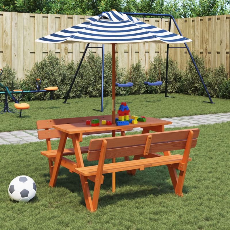 Casa si Gradina - Gradina si terasa - Mobilier exterior - Mese gradina - Masa de picnic pentru 4 copii, cu umbrela, lemn masiv brad - Infinity.ro