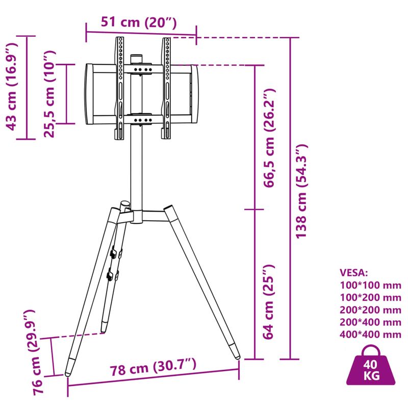 TV, Audio-Video si Foto - Accesorii TV si audio - Suporturi TV - Trepied TV pentru ecran de max. 37-65 inci VESA 400x400 mm 40kg, maro - Infinity.ro