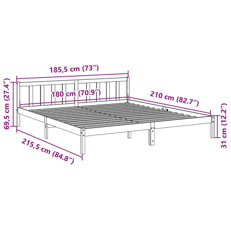 Casa si Gradina - Mobilier - Paturi si accesorii - Paturi - Cadru pat foarte lung fara saltea alb 180x210 cm lemn masiv pin - Infinity.ro