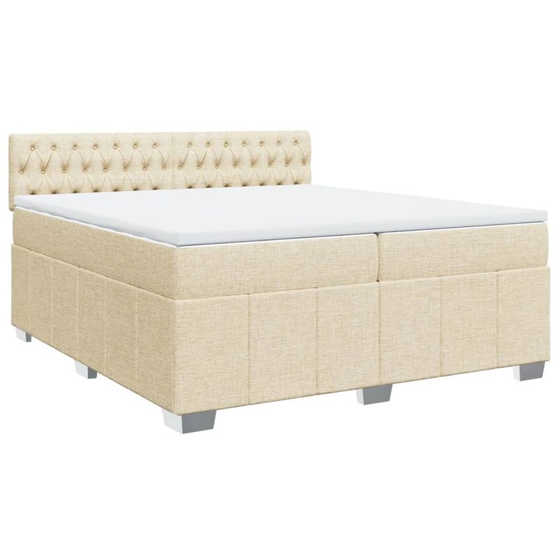 Casa si Gradina - Mobilier - Paturi si accesorii - Paturi - Pat box spring cu saltea, crem, 200x200 cm, textil - Infinity.ro