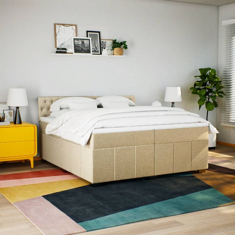 Casa si Gradina - Mobilier - Paturi si accesorii - Paturi - Pat box spring cu saltea, crem, 200x200 cm, textil - Infinity.ro
