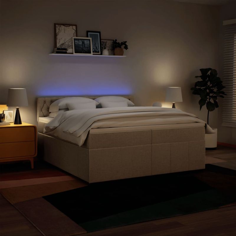 Casa si Gradina - Mobilier - Paturi si accesorii - Paturi - Pat box spring cu saltea, crem, 200x200 cm, textil - Infinity.ro