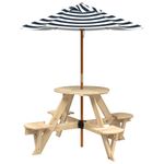 Casa si Gradina - Gradina si terasa - Mobilier exterior - Mese gradina - Masa picnic pentru 4 copii cu umbrela, rotunda, lemn masiv brad, maro și albastru - Infinity.ro