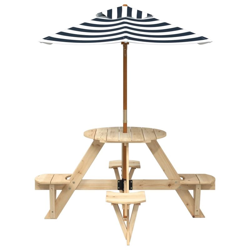 Casa si Gradina - Gradina si terasa - Mobilier exterior - Mese gradina - Masa picnic pentru 4 copii cu umbrela, rotunda, lemn masiv brad, maro și albastru - Infinity.ro