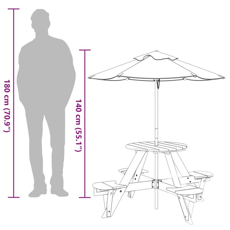 Casa si Gradina - Gradina si terasa - Mobilier exterior - Mese gradina - Masa picnic pentru 4 copii cu umbrela, rotunda, lemn masiv brad, maro și albastru - Infinity.ro