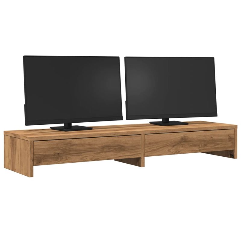 PC, gaming si accesorii - Desktop PC & monitoare - Accesorii monitoare - Suport monitor cu sertare, stejar artizanal, 100x27x15 cm, lemn - Infinity.ro