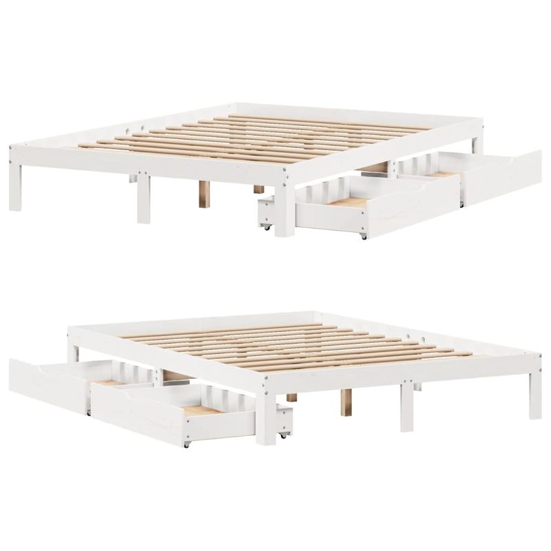 Casa si Gradina - Mobilier - Paturi si accesorii - Paturi - Cadru de pat cu sertare, alb, 150x200 cm, lemn masiv pin - Infinity.ro