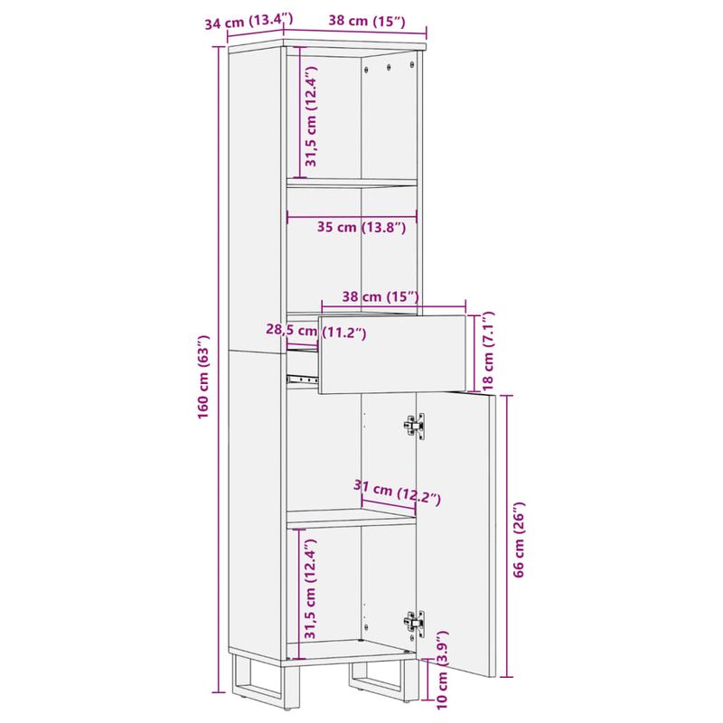 Casa si Gradina - Mobilier - Dulapuri si sifoniere - Dulapuri - Dulap, 38x34x160 cm, lemn masiv de mango brut - Infinity.ro