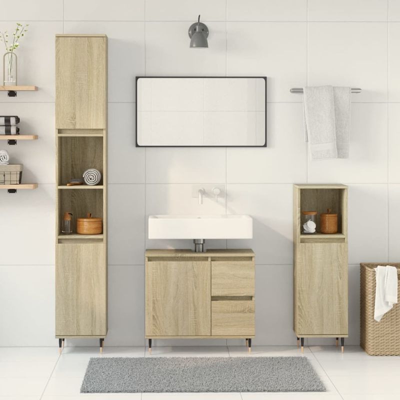 Casa si Gradina - Mobilier - Seturi de mobilier - Seturi baie - Set mobilier de baie, 3 piese, stejar sonoma, lemn prelucrat - Infinity.ro
