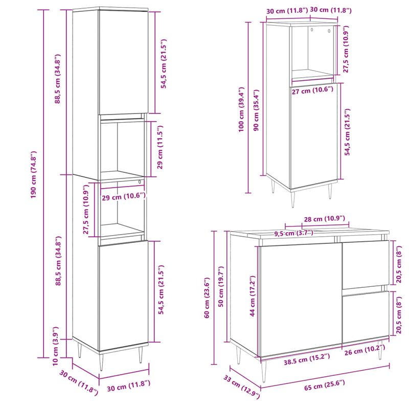 Casa si Gradina - Mobilier - Seturi de mobilier - Seturi baie - Set mobilier de baie, 3 piese, stejar sonoma, lemn prelucrat - Infinity.ro