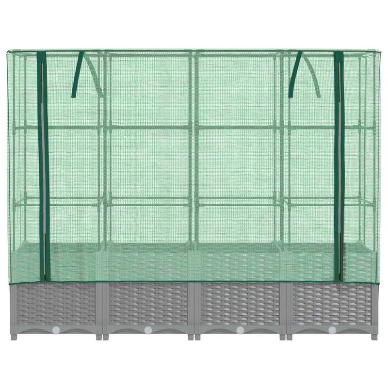 Casa si Gradina - Gradinarit si plante - Plante si ghivece - Ghivece si suporturi - Strat inaltat cu husa de sera, aspect ratan, 160x40x138 cm, gri deschis - Infinity.ro