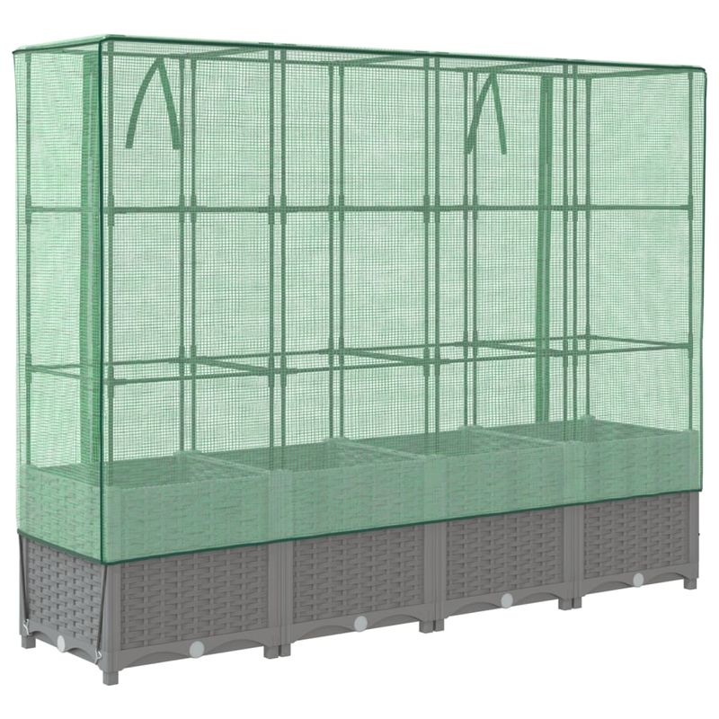 Casa si Gradina - Gradinarit si plante - Plante si ghivece - Ghivece si suporturi - Strat inaltat cu husa de sera, aspect ratan, 160x40x138 cm, gri deschis - Infinity.ro