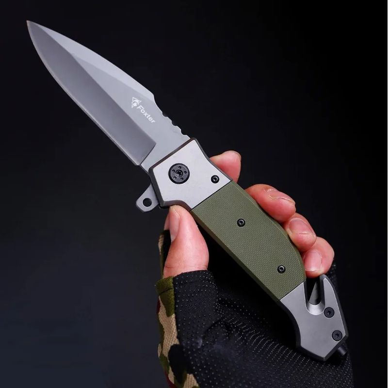 Sport si Outdoor - Camping - Cutite, bricege si accesorii - Cutite si bricege - Cutit pliabil tip briceag Foxter, 23 cm, otel inoxidabil, cu dispozitiv taiat centuri si spart geamuri - Infinity.ro