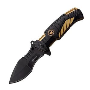 Cutit tip briceag militar Foxter, 21.5 cm, sistem Liner Lock, clema de agatat, negru