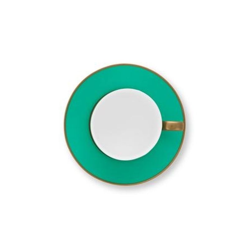 Casa si Gradina - Bucatarie si vesela - Cani si pahare - Cani si cesti - Cana espresso cu farfurioara, Pip Studio, 220 ml, colectia Pip Chique, Gold-Green - Infinity.ro