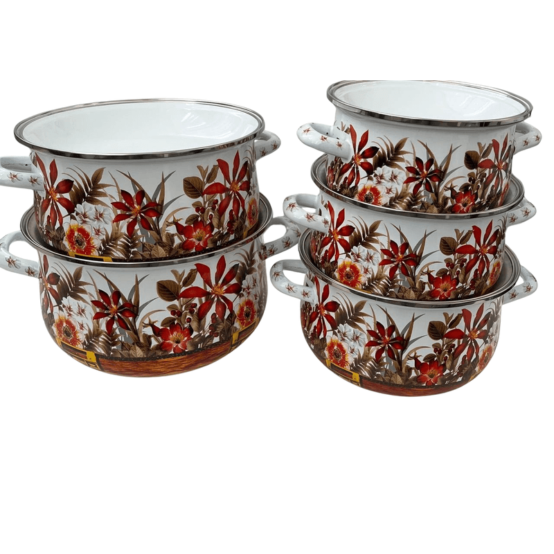 Casa si Gradina - Bucatarie si vesela - Vase pentru gatit - Oale si cratite - Set 5 oale emailate, Longfei Group, 1.8l/3.3l/4l/5.3l/6.4l, Rosu - Infinity.ro