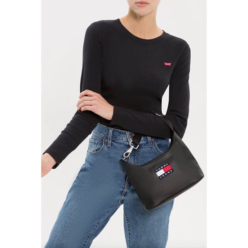 Fashion, accesorii si bijuterii - Femei - Accesorii femei - Genti si rucsacuri femei - Geanta dama Tommy Jeans Heritage Shoulder AW0AW14570 21.5 x 15.5 x 10.5 cm Negru - Infinity.ro