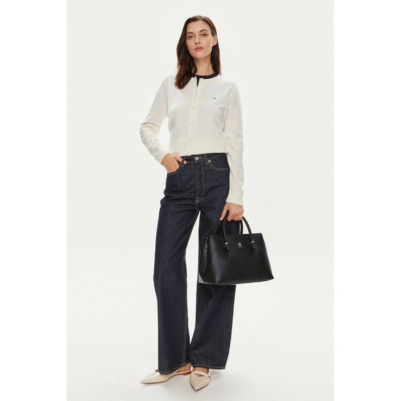 Fashion, accesorii si bijuterii - Femei - Accesorii femei - Genti si rucsacuri femei - Geanta dama Tommy Hilfiger Emblem Satchel AW0AW15224 Negru 36 x 22 x 19 cm - Infinity.ro