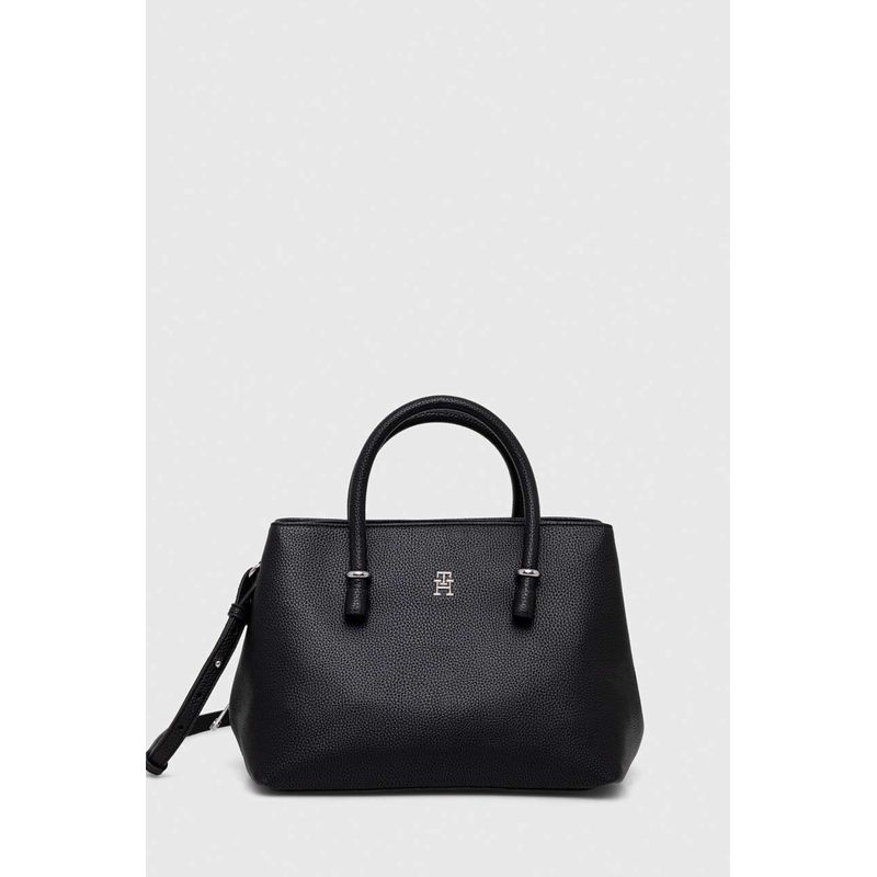 Fashion, accesorii si bijuterii - Femei - Accesorii femei - Genti si rucsacuri femei - Geanta dama Tommy Hilfiger Emblem Satchel AW0AW15224 Negru 36 x 22 x 19 cm - Infinity.ro