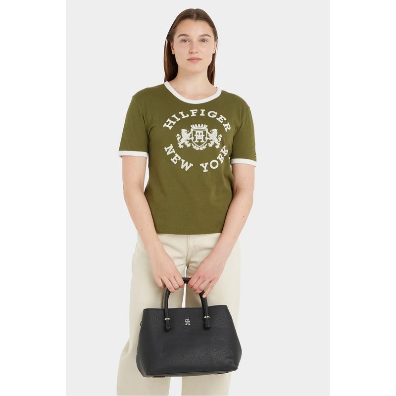 Fashion, accesorii si bijuterii - Femei - Accesorii femei - Genti si rucsacuri femei - Geanta dama Tommy Hilfiger Emblem Satchel AW0AW15224 Negru 36 x 22 x 19 cm - Infinity.ro