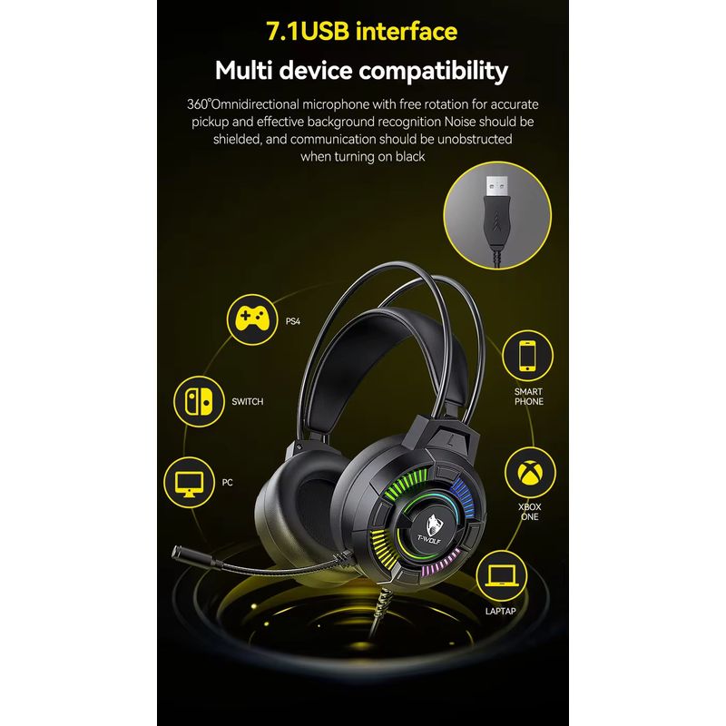 TV, Audio-Video si Foto - Portabile audio - Casti audio - Casti audio gaming cu microfon ajustabil omnidirectional, sunet 7.1, compatibil PC, Laptop, iluminare LED, control volum - Infinity.ro