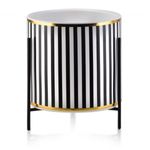 Casa si Gradina - Gradinarit si plante - Plante si ghivece - Ghivece si suporturi - Ghiveci pentru flori Luxury cu suport metalic, 12,5, Inaltime 12 cm, Alb cu Negru, Model cu Dungi Verticale - Infinity.ro