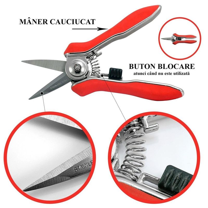 Casa si Gradina - Gradinarit si plante - Unelte gradinarit - Foarfeci gradinarit - Foarfeca mini, varf ascutit, pentru taierea si ingrijirea florilor, bonsai, 15 cm - Infinity.ro