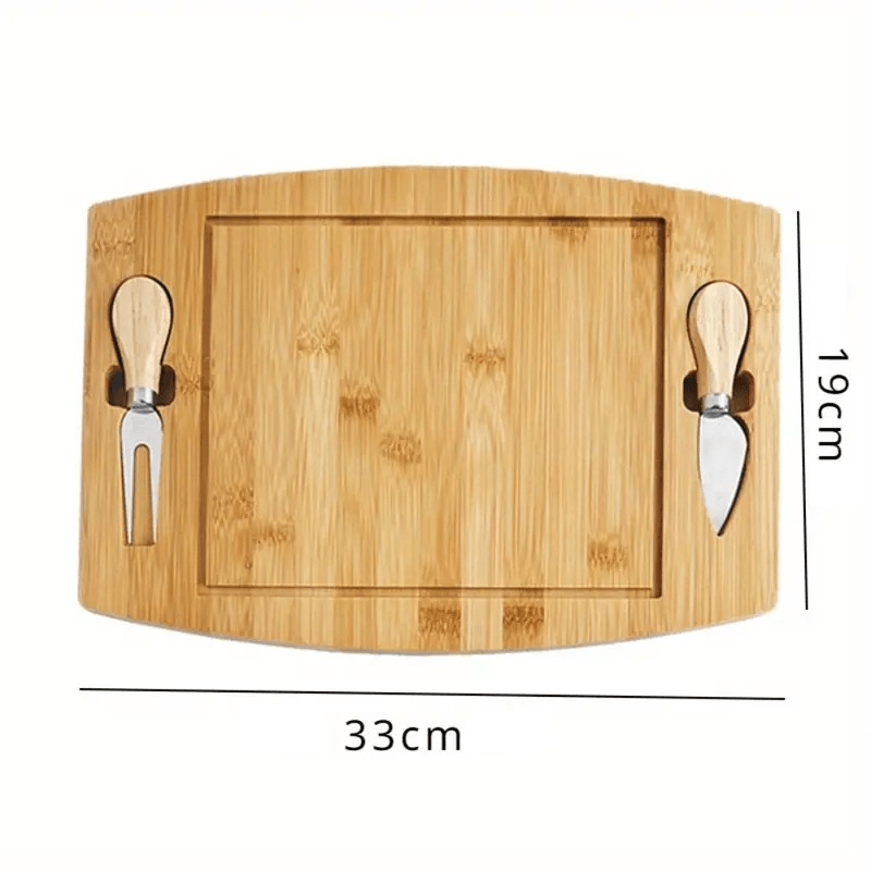 Casa si Gradina - Bucatarie si vesela - Vesela si tacamuri - Platouri de bucatarie - Set platou de branzeturi cu 2 ustensile pentru servire, Dreptunghiular, din lemn, dimensiuni 33x19x1.5 cm ABYZ™ - Infinity.ro
