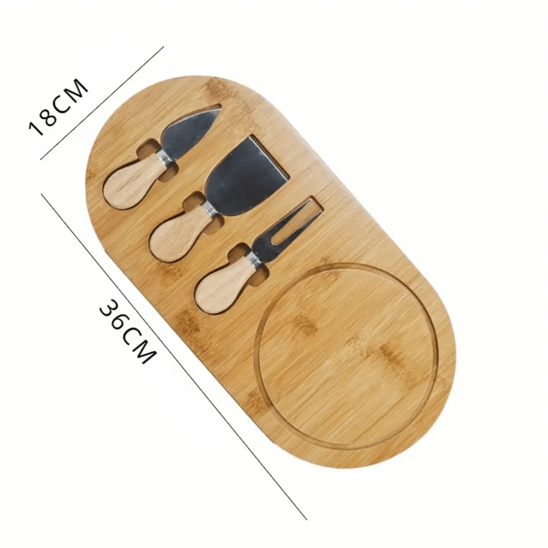 Casa si Gradina - Bucatarie si vesela - Vesela si tacamuri - Platouri de bucatarie - Set platou de branzeturi cu 3 ustensile pentru servire, Oval, din lemn, dimensiuni 36x18x1,5 cm  ABYZ™ - Infinity.ro