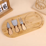 Casa si Gradina - Bucatarie si vesela - Vesela si tacamuri - Platouri de bucatarie - Set platou de branzeturi cu 3 ustensile pentru servire, Oval, din lemn, dimensiuni 36x18x1,5 cm  ABYZ™ - Infinity.ro