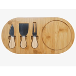 Casa si Gradina - Bucatarie si vesela - Vesela si tacamuri - Platouri de bucatarie - Set platou de branzeturi cu 3 ustensile pentru servire, Oval, din lemn, dimensiuni 36x18x1,5 cm  ABYZ™ - Infinity.ro