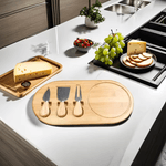 Casa si Gradina - Bucatarie si vesela - Vesela si tacamuri - Platouri de bucatarie - Set platou de branzeturi cu 3 ustensile pentru servire, Oval, din lemn, dimensiuni 36x18x1,5 cm  ABYZ™ - Infinity.ro