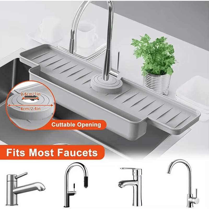 Casa si Gradina - Sanitare - Chiuveta bucatarie si accesorii - Accesorii chiuvete - Protectie chiuveta, antistropi, cu suport pentru burete, Silicon, dimensiuni 40,3x14,3x27,5cm culoare Gri ABYZ™ - Infinity.ro