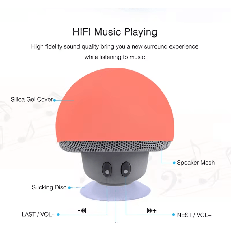 TV, Audio-Video si Foto - Portabile audio - Boxe portabile - Boxa porabila bluetooth mini in forma de ciuperca cu ventuza dimesiuni 55x55mm culoare Rosu ABYZ™ - Infinity.ro