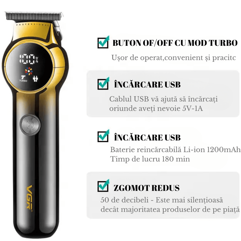 Ingrijire personala si Cosmetice - Aparate & accesorii ingrijire personala - Aparate de ras si tuns - Aparate de tuns - Aparat de Tuns Profesional VGR V-989 pentru Barba Contur & Corp Afisaj LED cu Acumulator Lame din Otel Inoxidabil - Infinity.ro