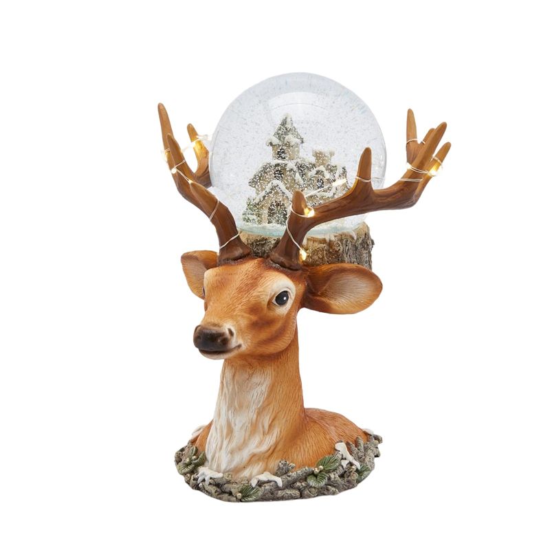 Casa si Gradina - Decoratiuni - Decoratiuni de sezon - Decoratiune Craciun model Cerb cu Glob de zapada si lumini, 23 cm, maro - Infinity.ro