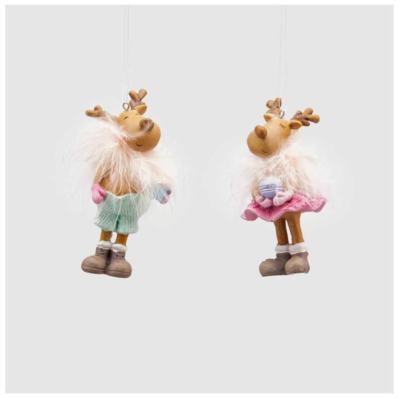 Casa si Gradina - Decoratiuni - Decoratiuni de sezon - Set 2 ornamente brad model Ren baiat si fata, 11 cm, multicolor - Infinity.ro