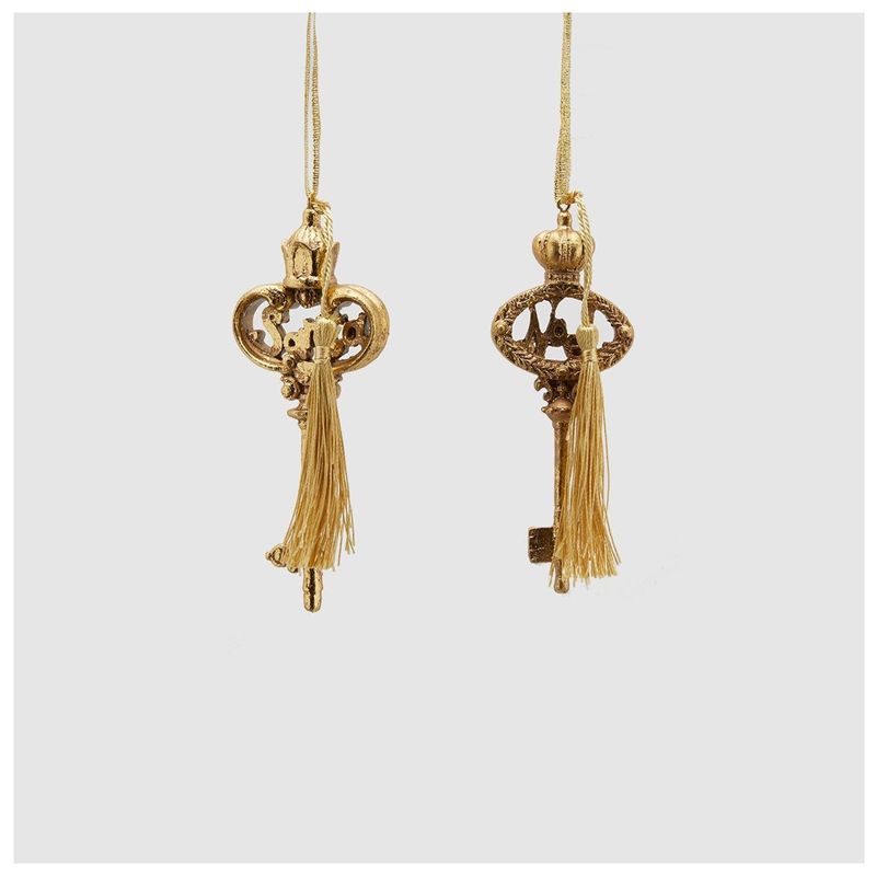 Casa si Gradina - Decoratiuni - Decoratiuni de sezon - Set 2 ornamente brad model Cheie, 13 cm, auriu - Infinity.ro