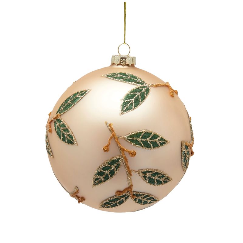 Casa si Gradina - Decoratiuni - Decoratiuni de sezon - Glob brad Craciun cu frunze si sclipici, 12 cm, auriu - Infinity.ro