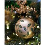 Casa si Gradina - Decoratiuni - Decoratiuni de sezon - Glob brad Craciun cu frunze si sclipici, 12 cm, auriu - Infinity.ro