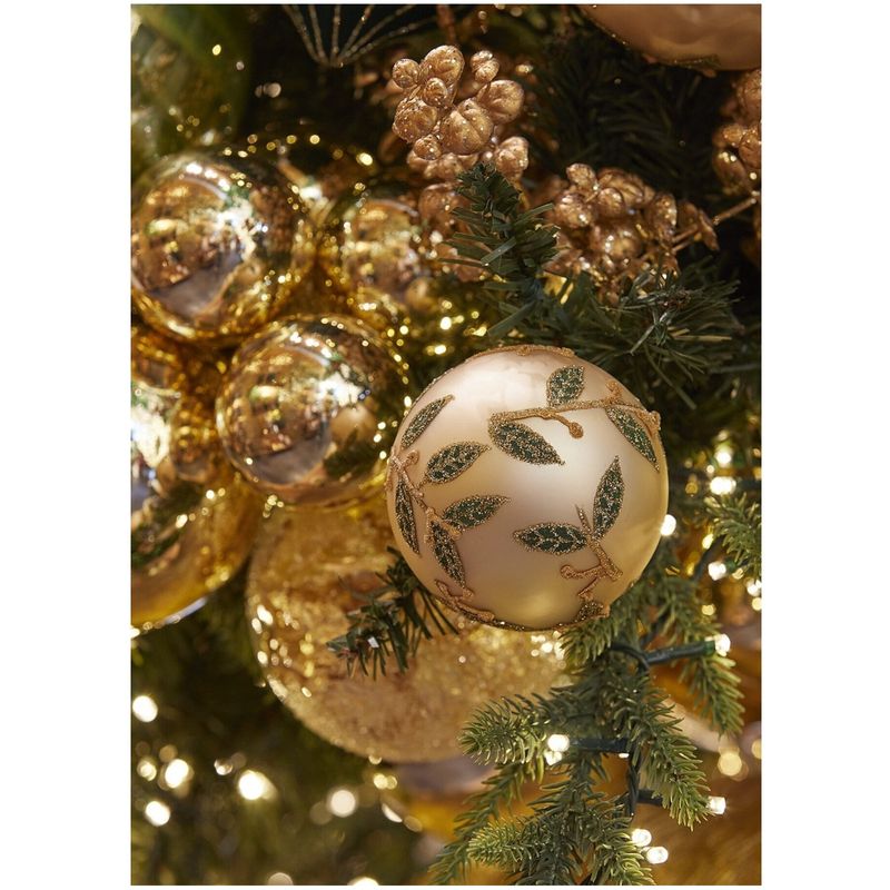 Casa si Gradina - Decoratiuni - Decoratiuni de sezon - Glob brad Craciun cu frunze si sclipici, 8 cm, auriu - Infinity.ro