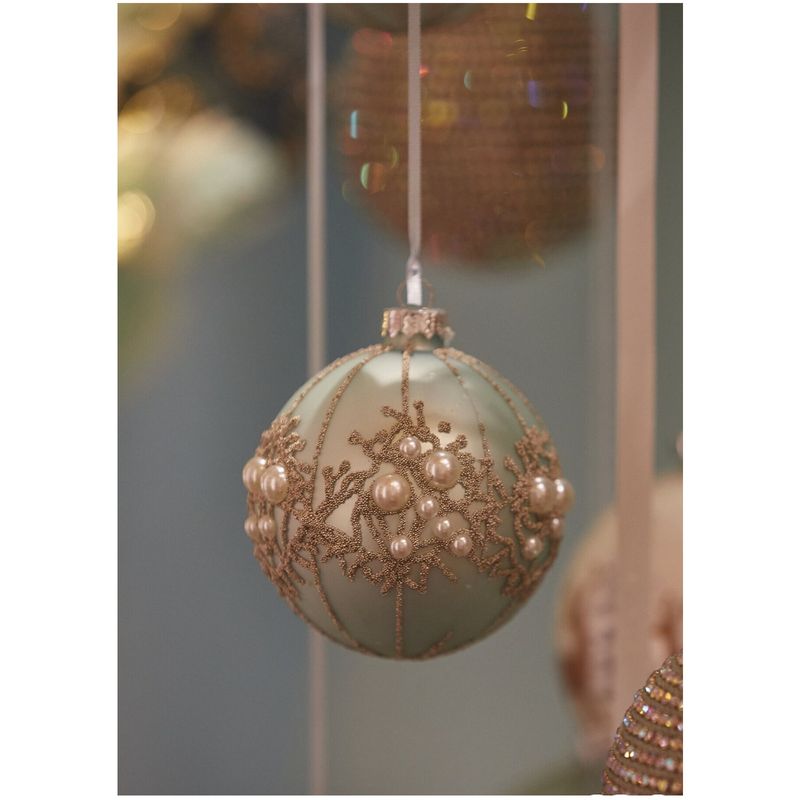 Casa si Gradina - Decoratiuni - Decoratiuni de sezon - Glob brad Craciun cu perle si sclipici, 8 cm, auriu - Infinity.ro