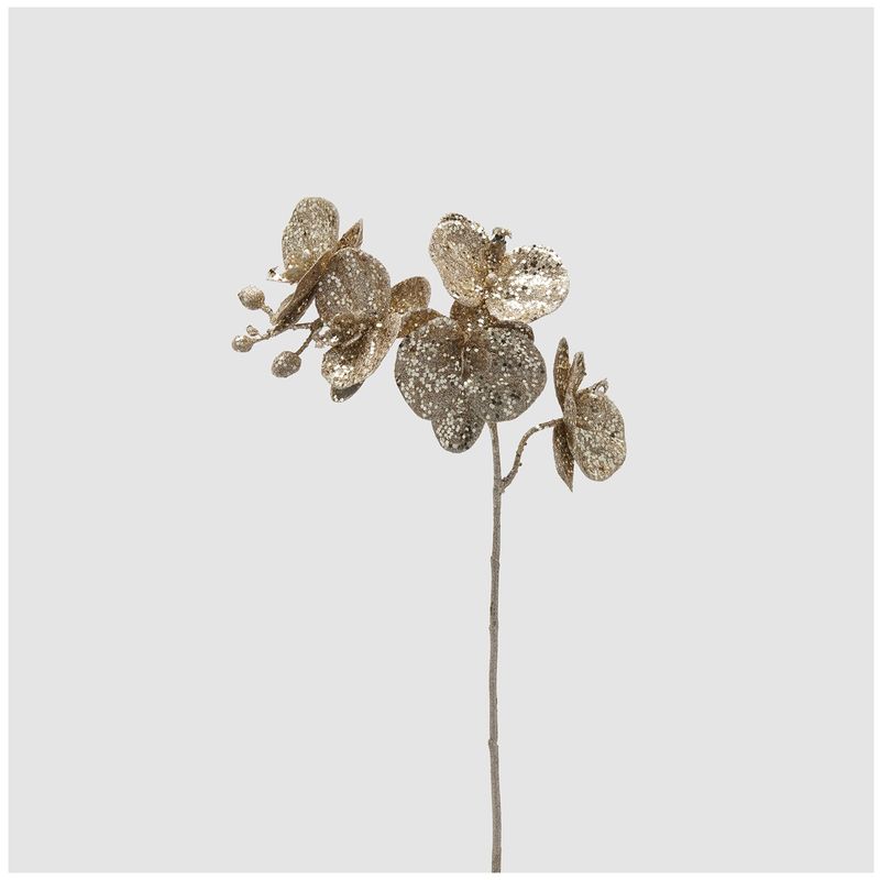 Casa si Gradina - Decoratiuni - Decoratiuni de sezon - Decoratiune brad ramura Orhidee Phalaenopsis Glitter, 60 cm, champagne gold - Infinity.ro