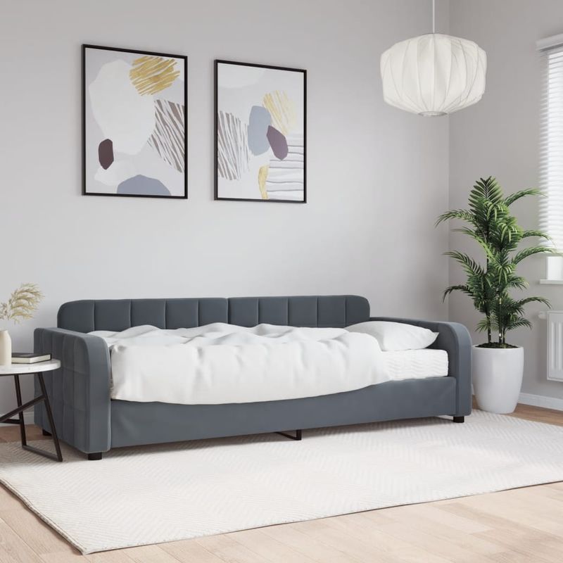 Casa si Gradina - Mobilier - Paturi si accesorii - Paturi - Pat de zi cu saltea, gri inchis, 80x200 cm, catifea - Infinity.ro