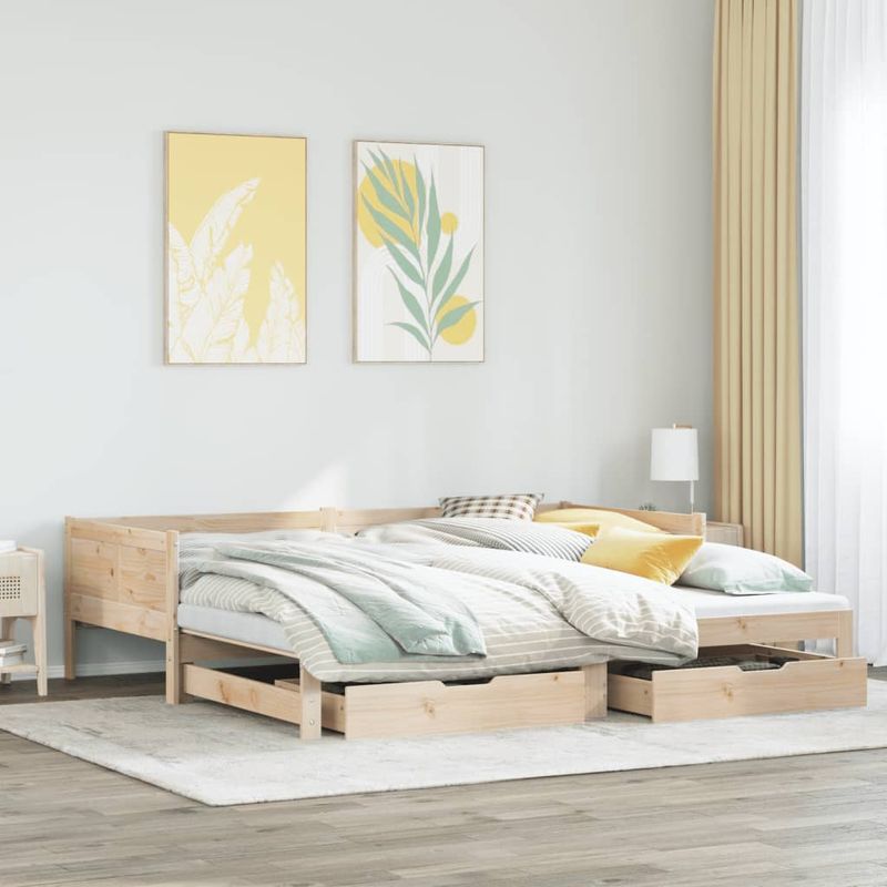 Casa si Gradina - Mobilier - Paturi si accesorii - Paturi - Pat de zi cu extensie si sertare, 80x200 cm, lemn masiv de pin - Infinity.ro