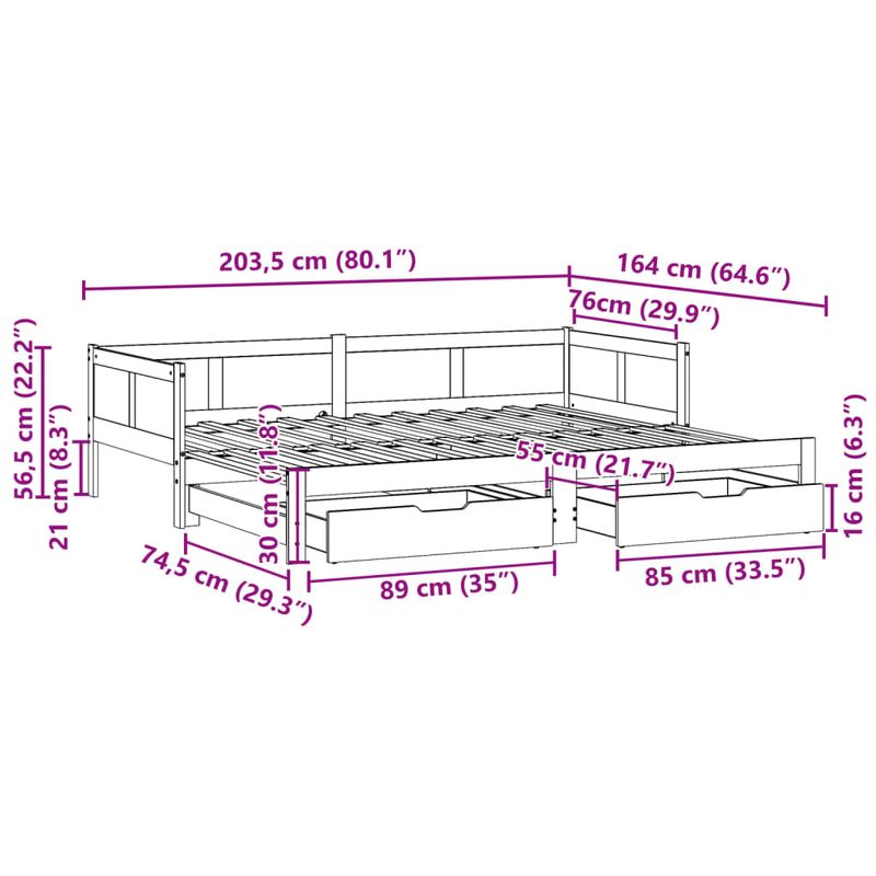 Casa si Gradina - Mobilier - Paturi si accesorii - Paturi - Pat de zi cu extensie si sertare, 80x200 cm, lemn masiv de pin - Infinity.ro